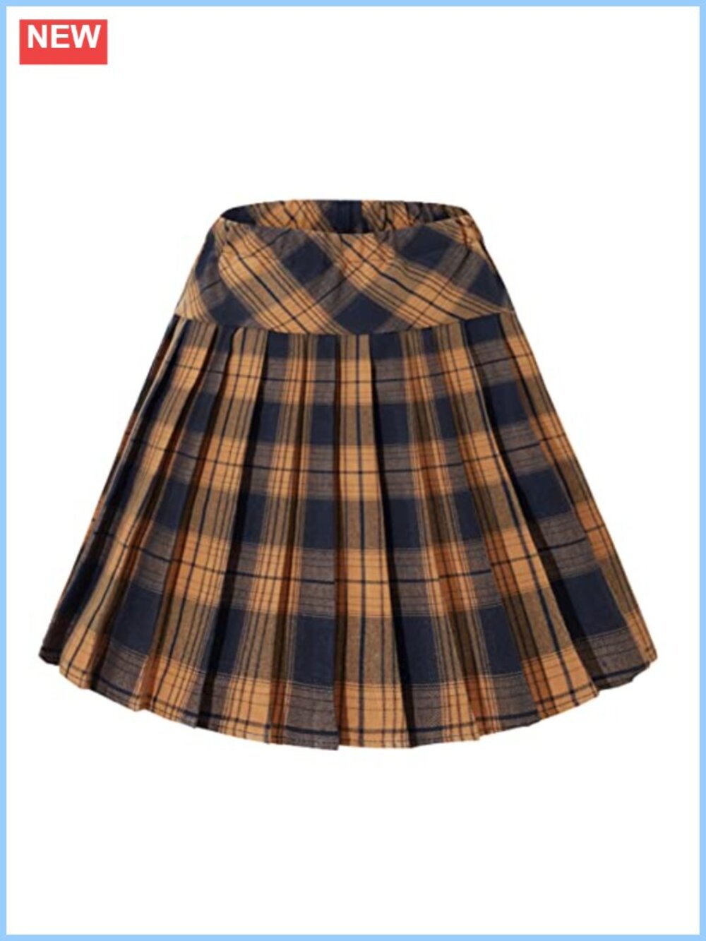 Pleated Mini Skirt Elastic Waist A-Line Pull-On Plaid Casual Wear